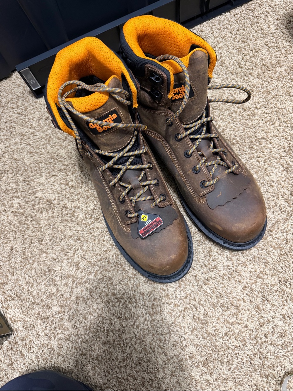 Georgia Boot Brown Work Boots with Orange Lining